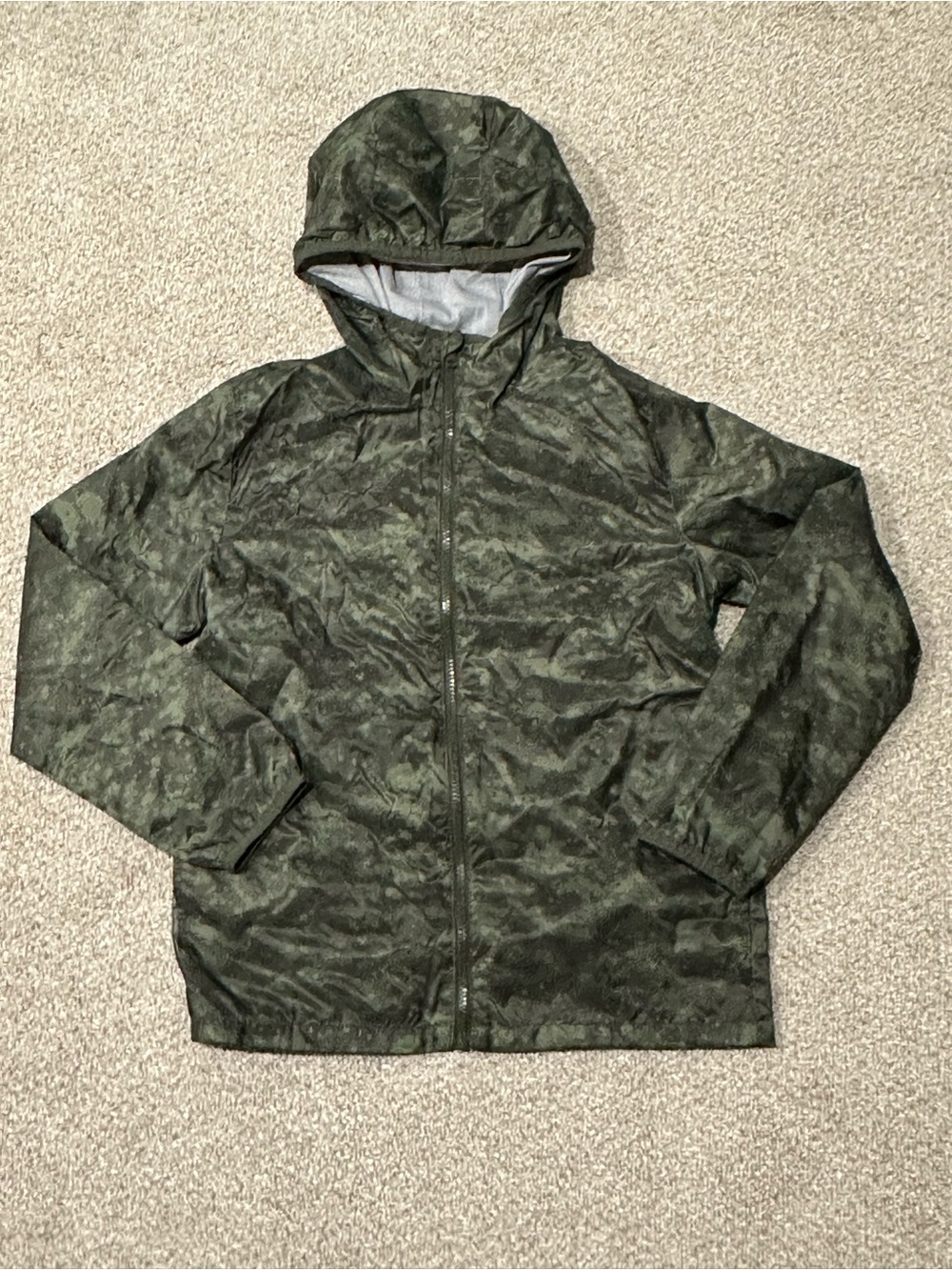 Old Navy Boys Green Pixelated Camo Lined Hooded Water Resistant Jacket